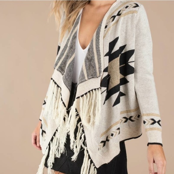 Karlie Sweaters - KARLIE Cardigan Knit Fringe Waterfall